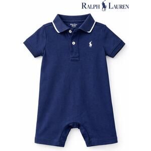 Ralph Lauren Baby Romper 12M Blue Polo Short Sleeve One Piece Pony Logo Jumpsuit